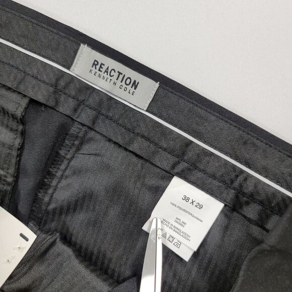 Kenneth Cole Slim-Fit Dress Pants Mens 38 x 29 Black Shadow Check Flex NEW - Picture 4 of 4